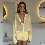 Shirt Style Flare Sleeve Sheer Mini Dress