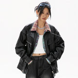Black Synthetic Skin Rider Zip-up Leather Jacket