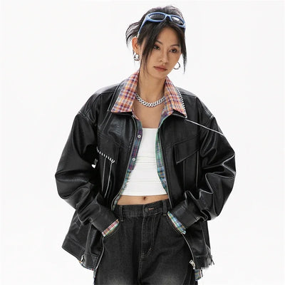 Black Synthetic Skin Rider Zip-up Leather Jacket