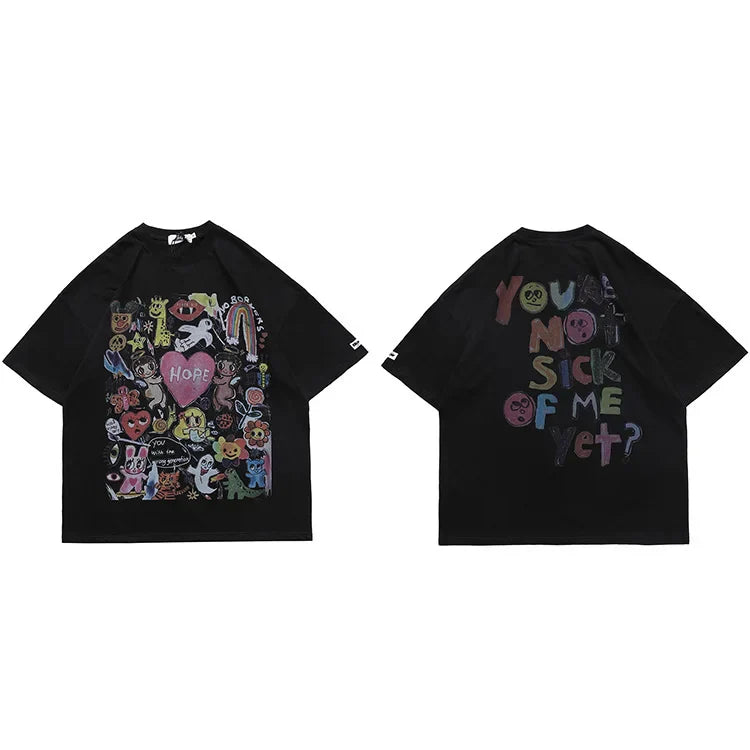 Rainbow Heart Angels Print Oversize T-Shirt