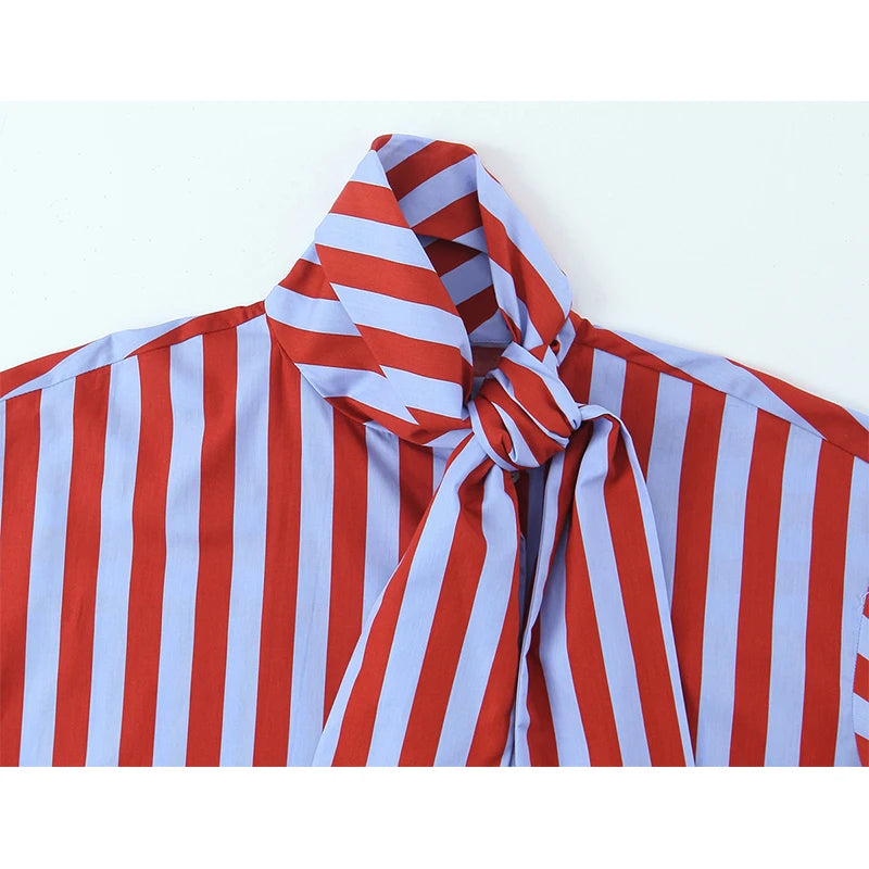Women's Striped Shirt With Bow Tie Casual Blouse
