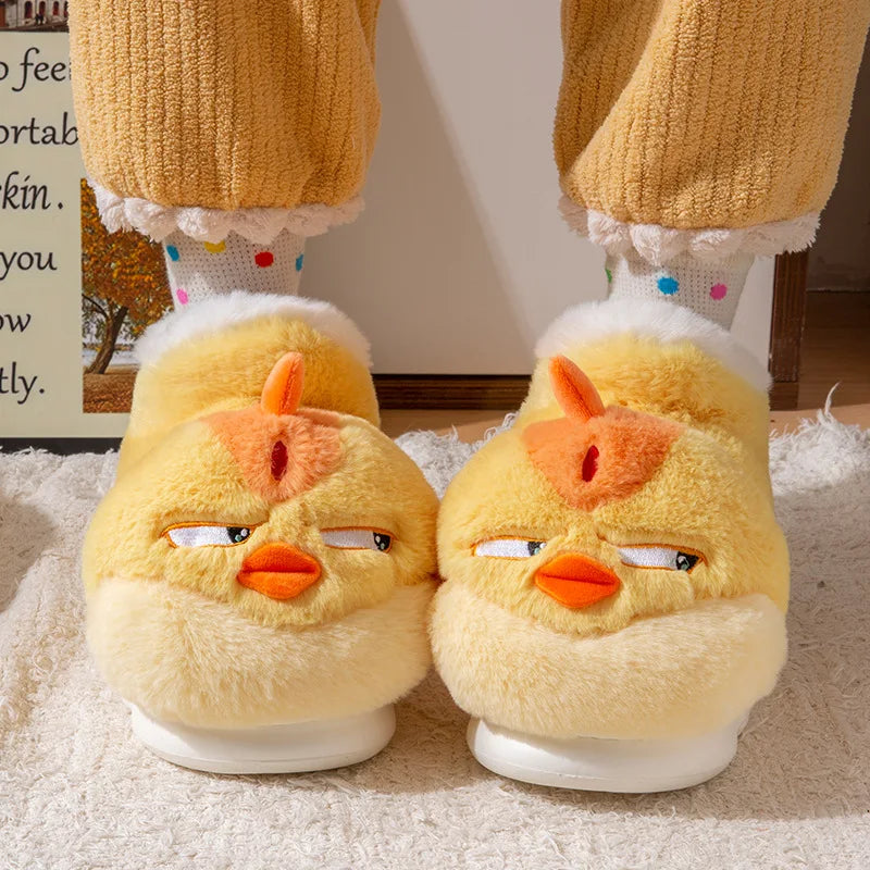 Angry Yellow Chicken Indoor Fluffy Slippers