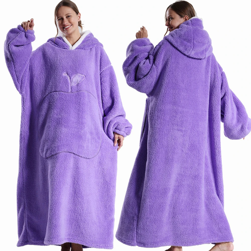 Extra Long Wearable Flannel Hooded Blanket