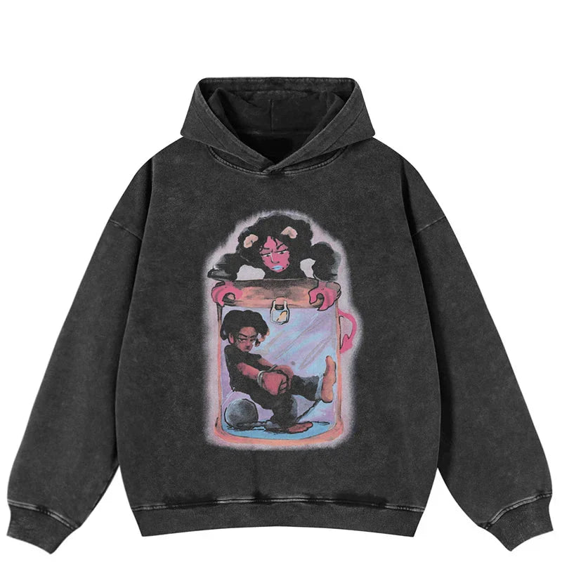 Sudadera con Capucha "Drowning Love" Lavado Negro