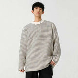 Korean Spring Striped Round Collar Casual T-Shirt