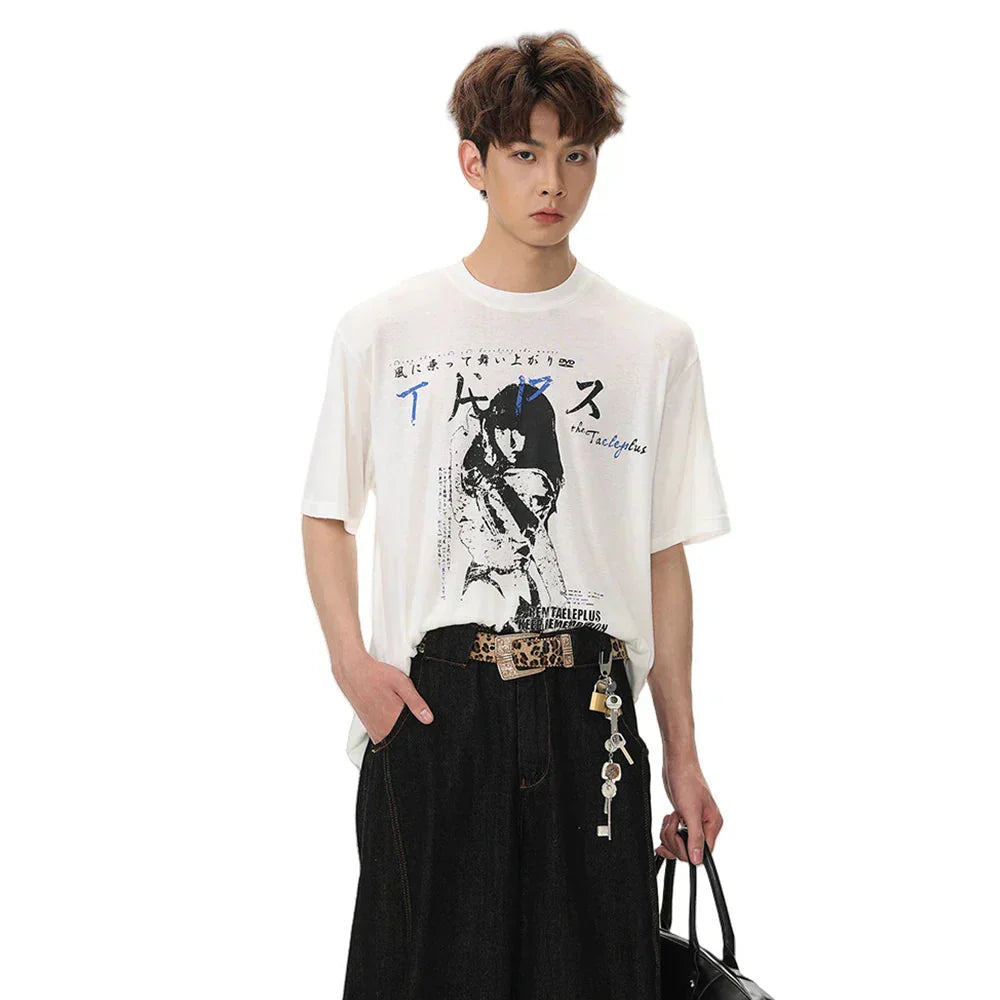 Retro Anime Portrait Print Loose T-Shirt