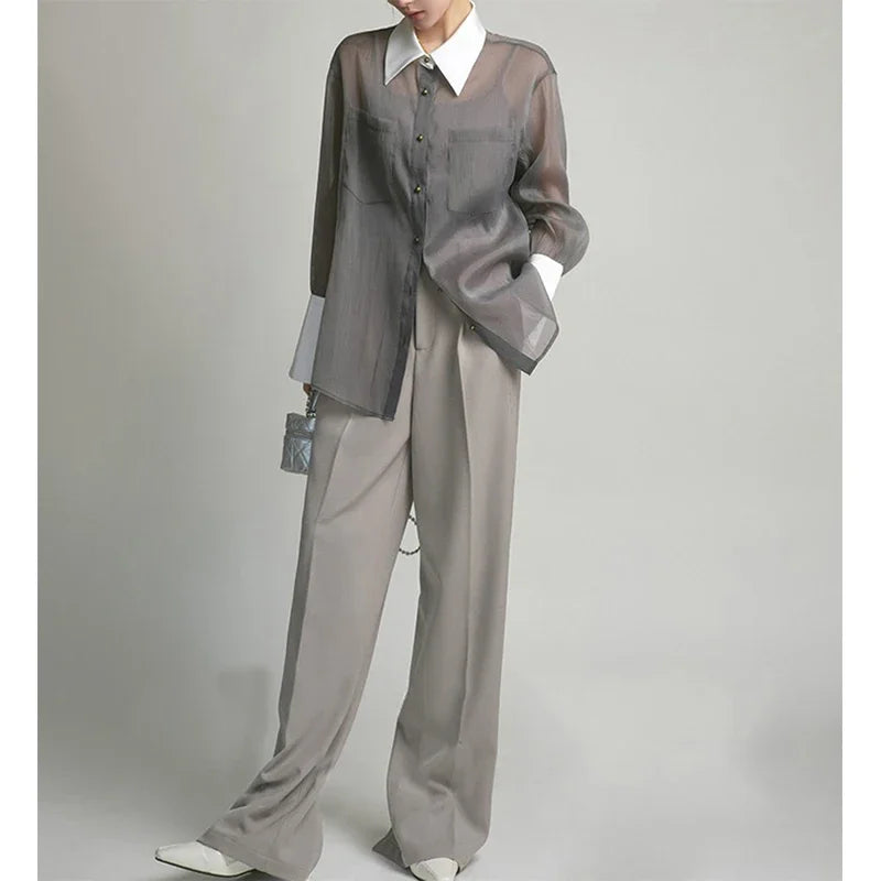 Dark Gray Elegant Sun Proof Sheer Shirt