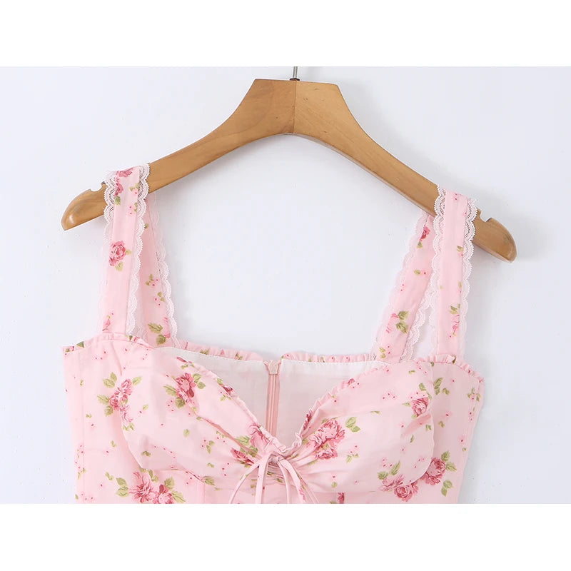 Women Pink Floral Corset Dress