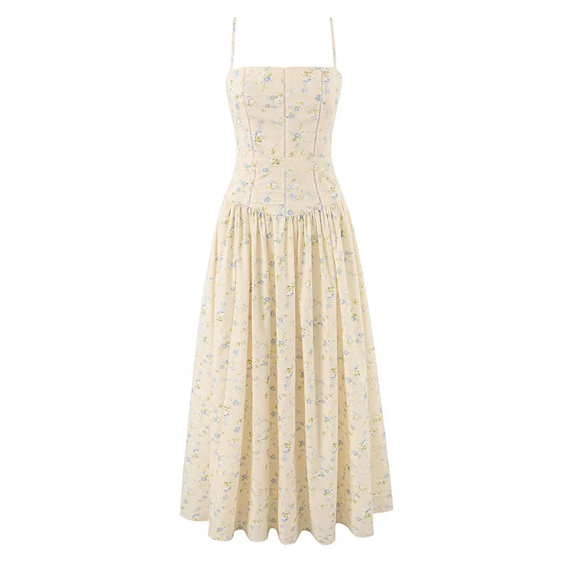 Floral Print Spaghetti Strap A-Line Maxi Dress