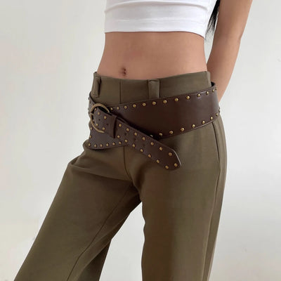 Y2K Vintage Studded Wide Leather Belt