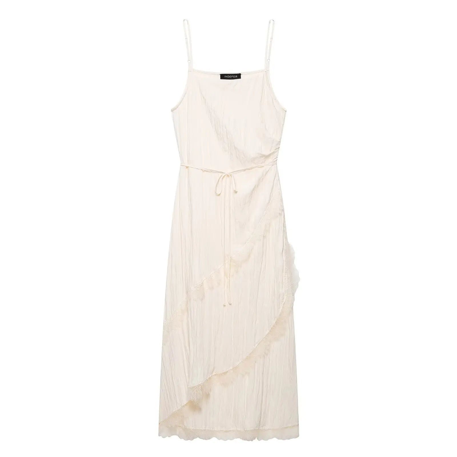 Beige Romantic Crinkled Wrap Slip Dress