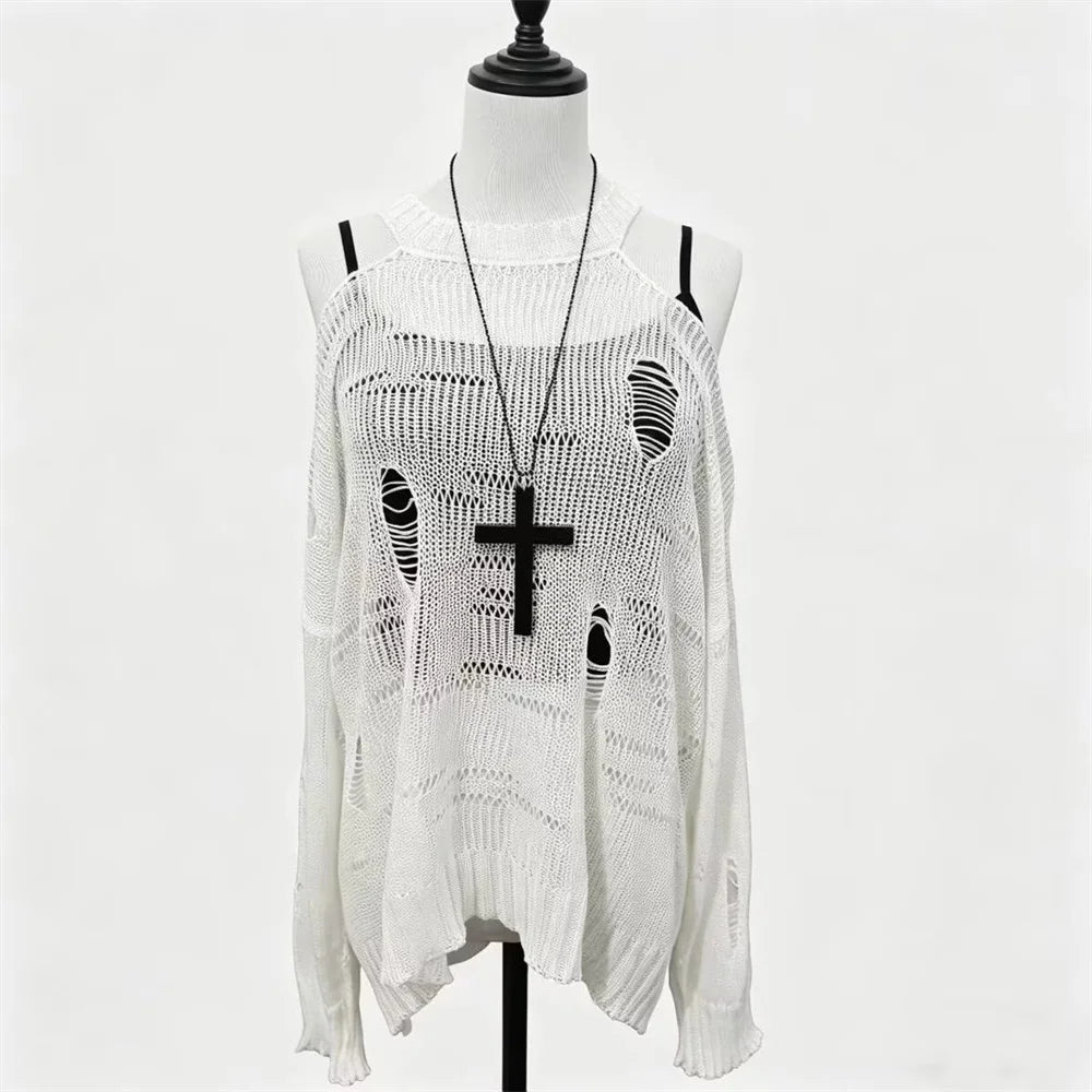 Grunge Distressed Cut-Out Knitted Sweater