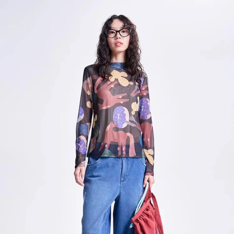 Indie Aesthetic Mesh Long Sleeve Top