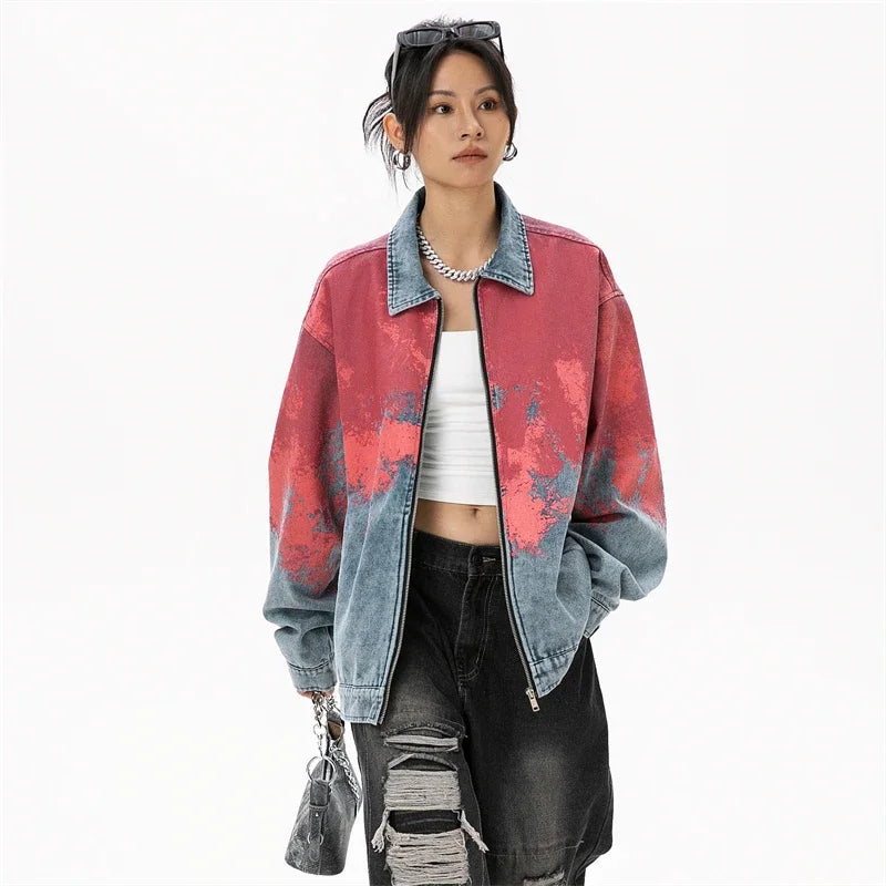 Weird Core Tie-dye Cowboy Denim Jacket