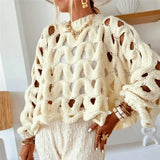 Casual Long Sleeved Hollowed Out Knitted Sweater