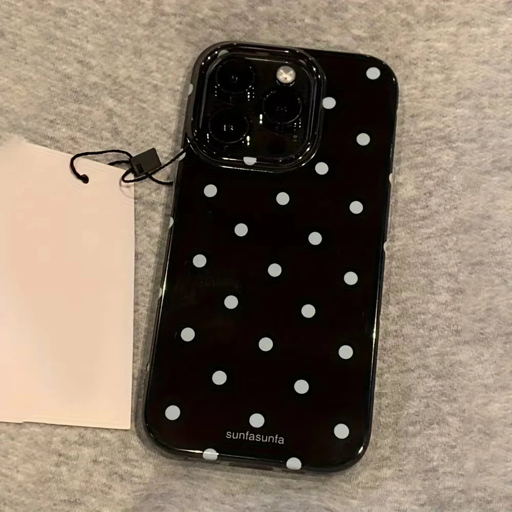 Black White Polka Dot Shockproof iPhone Case