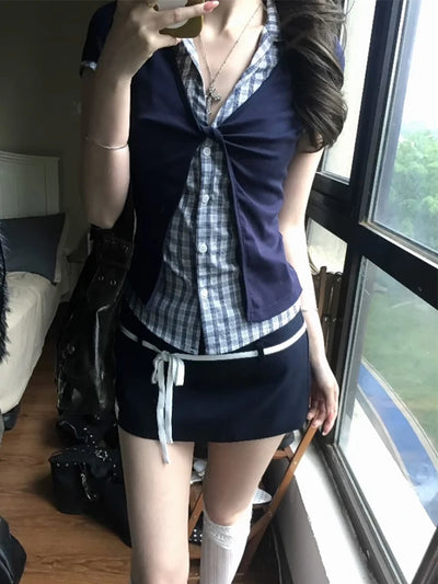 Y2K Plaid Layered Shirt