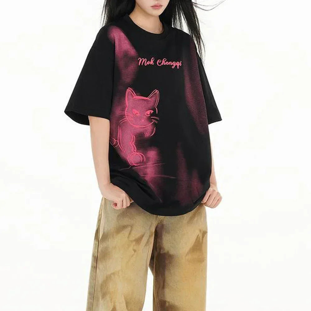 Vintage Graphic Kitten Printed T-Shirt