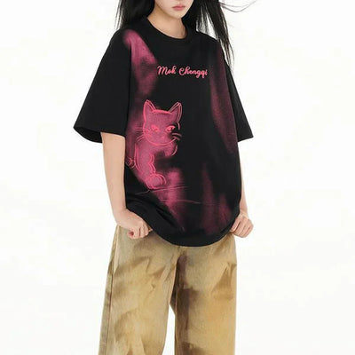 Vintage Graphic Kitten Printed T-Shirt