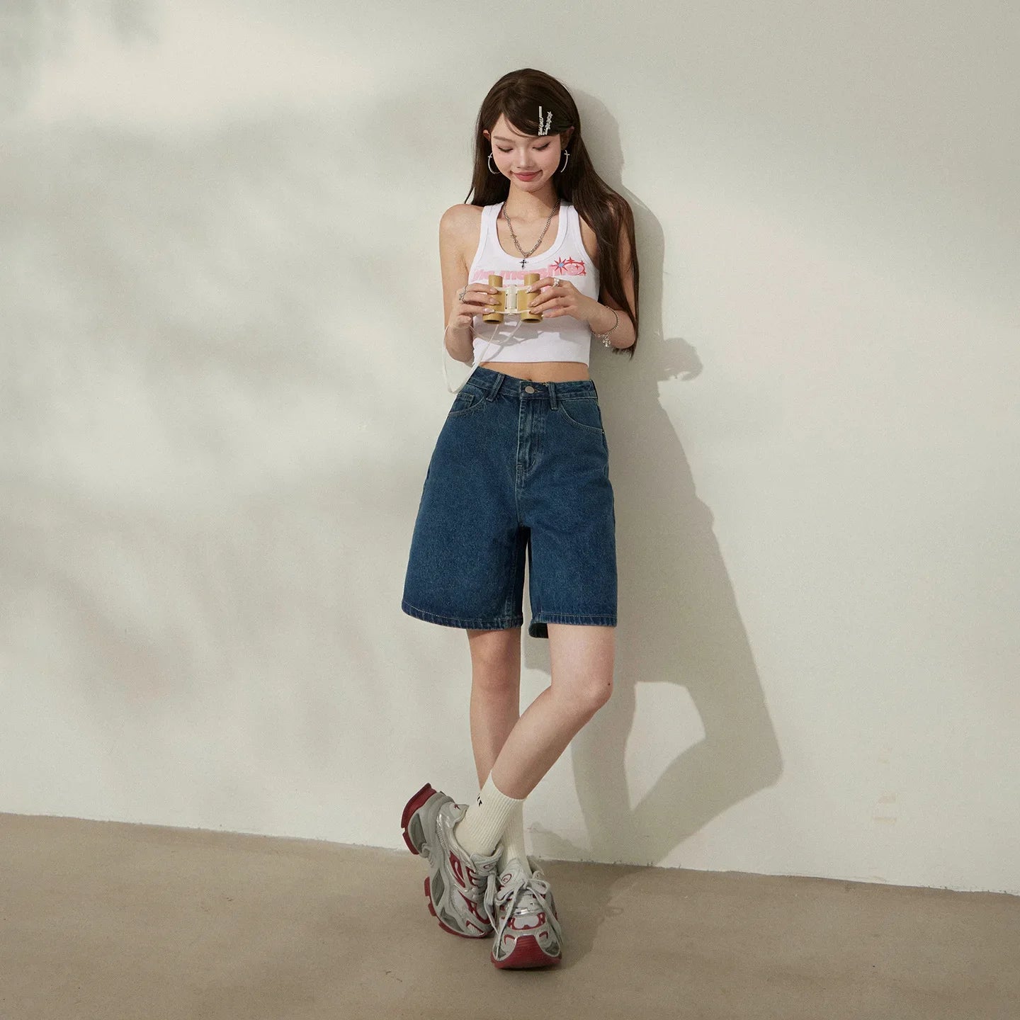 Retro High Waist Wide Leg Jorts