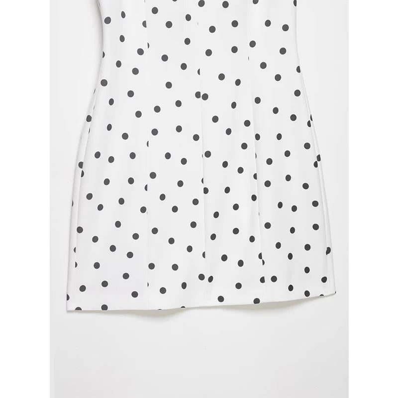 V Neck Polka Dot White Mini Dress