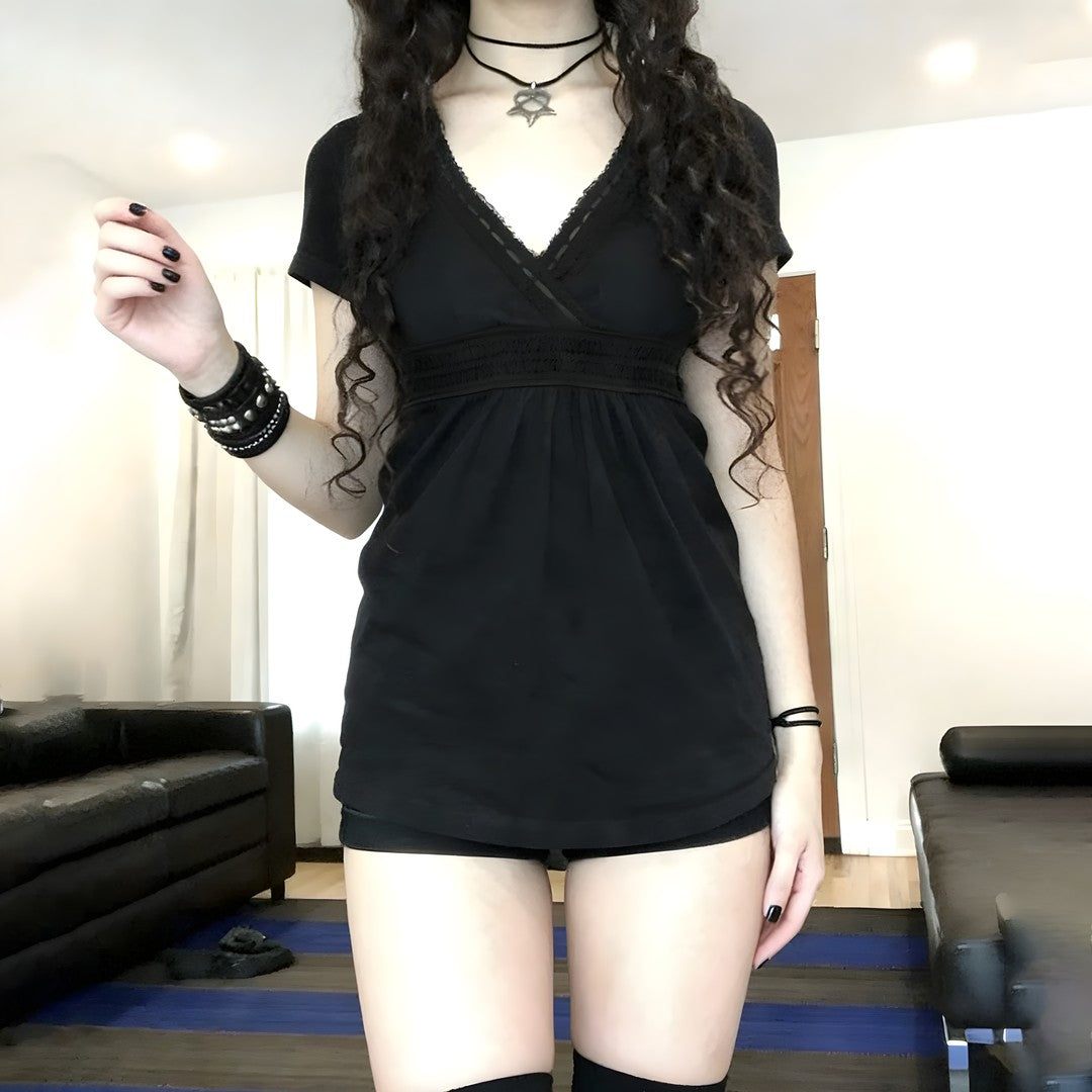 Y2K Gothic Black Mini Dress