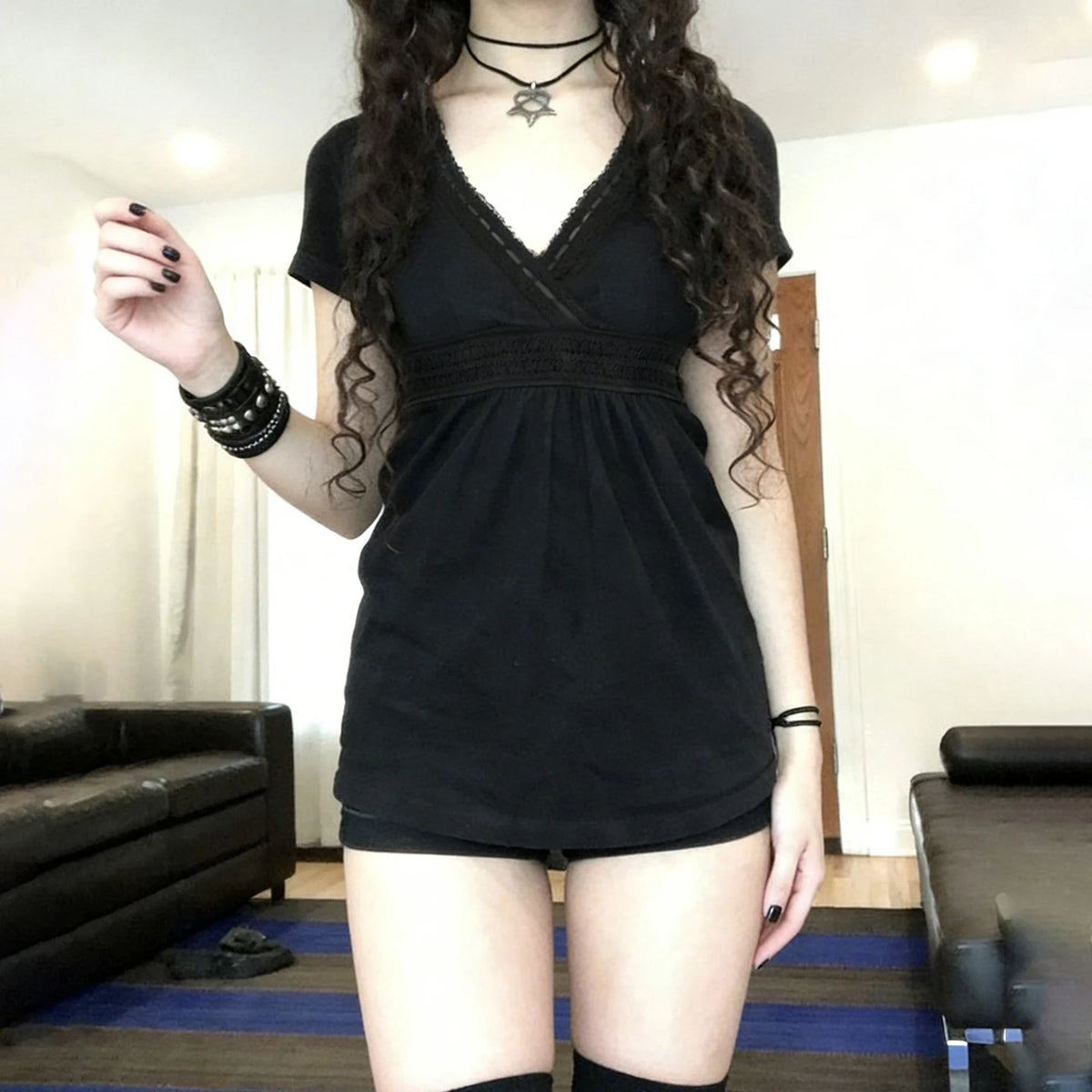 Y2K Gothic Black Mini Dress
