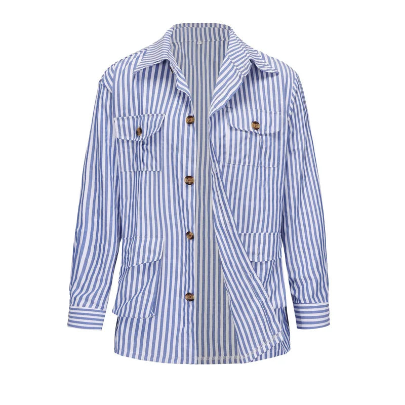 Luxury Long Sleeve Striped Pocket Shirt
