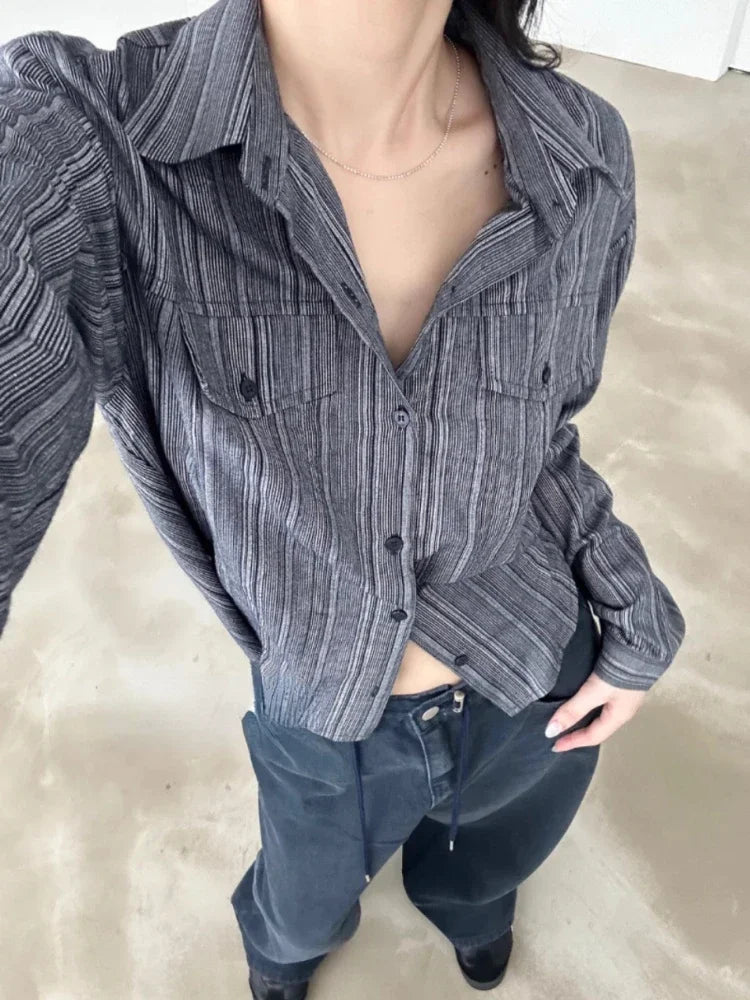Camisa rayada estilo coreano Y2K