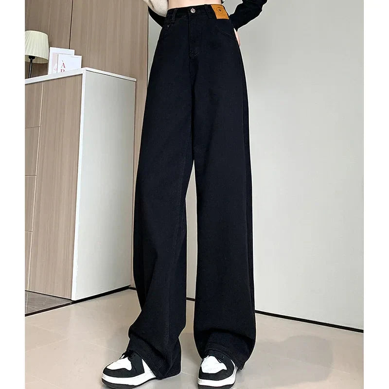 High Waist Vintage Blue Baggy Straight Jeans