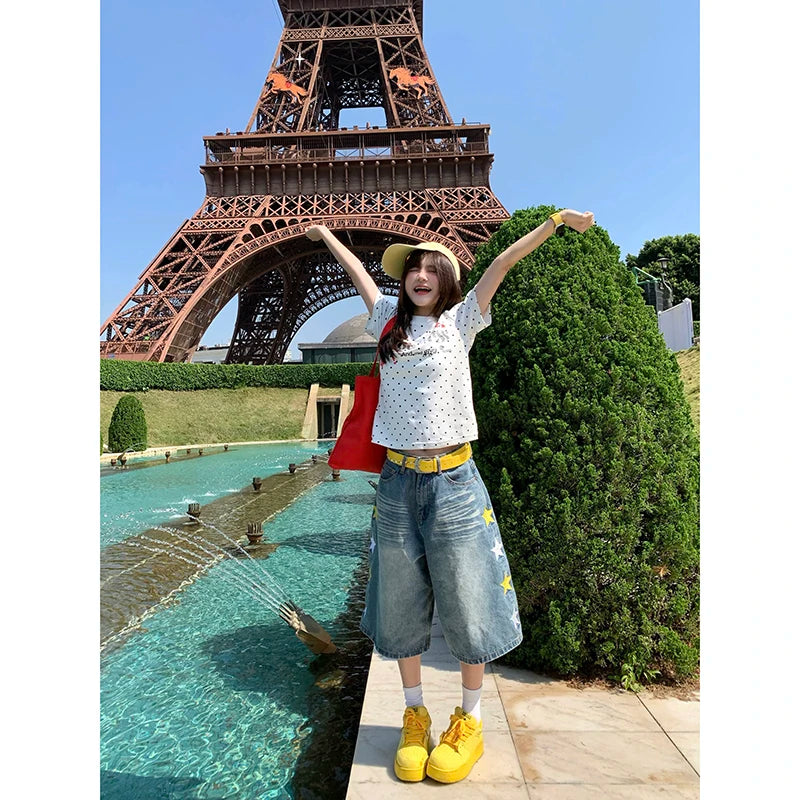 Retro Summer Star Denim Jorts