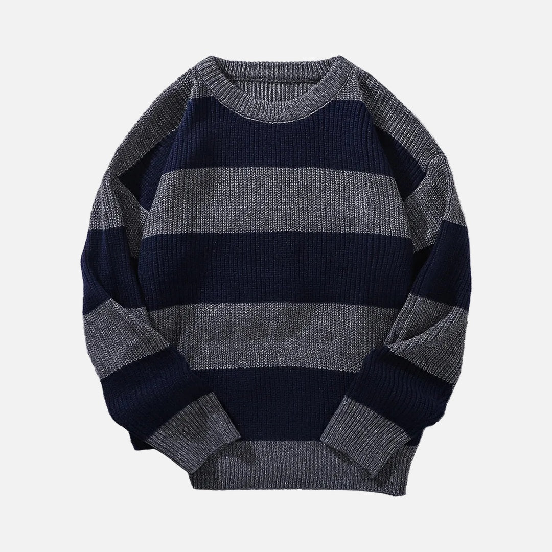 Stripped Loose O-neck Sweater