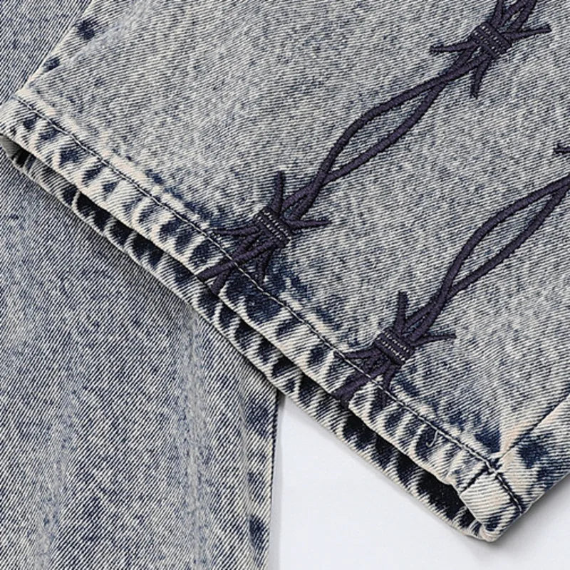 Contrast Color Embroidered Denim Jeans