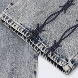 Contrast Color Embroidered Denim Jeans