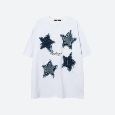 Y2K Denim Star Patchwork Tee